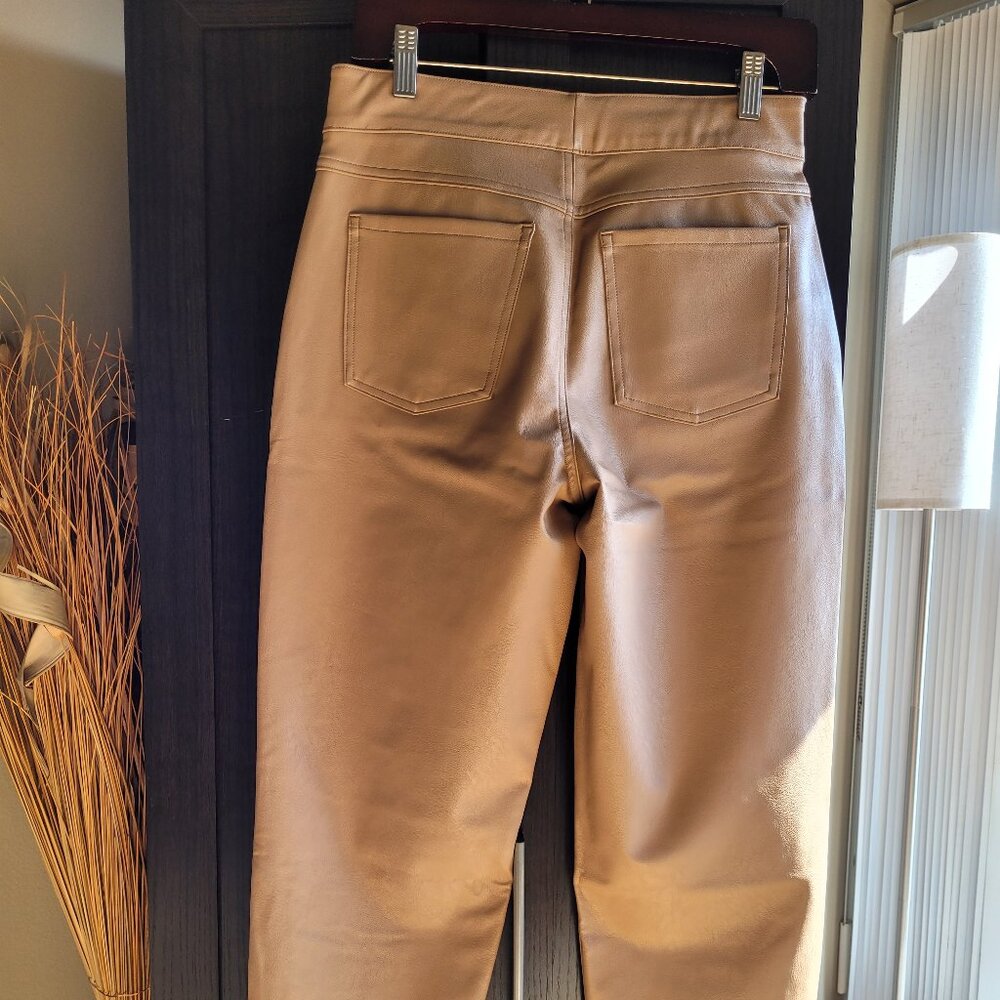•	Spanx Faux-Leather 5-Pocket Pants, Camel/Tan — Women’s M
